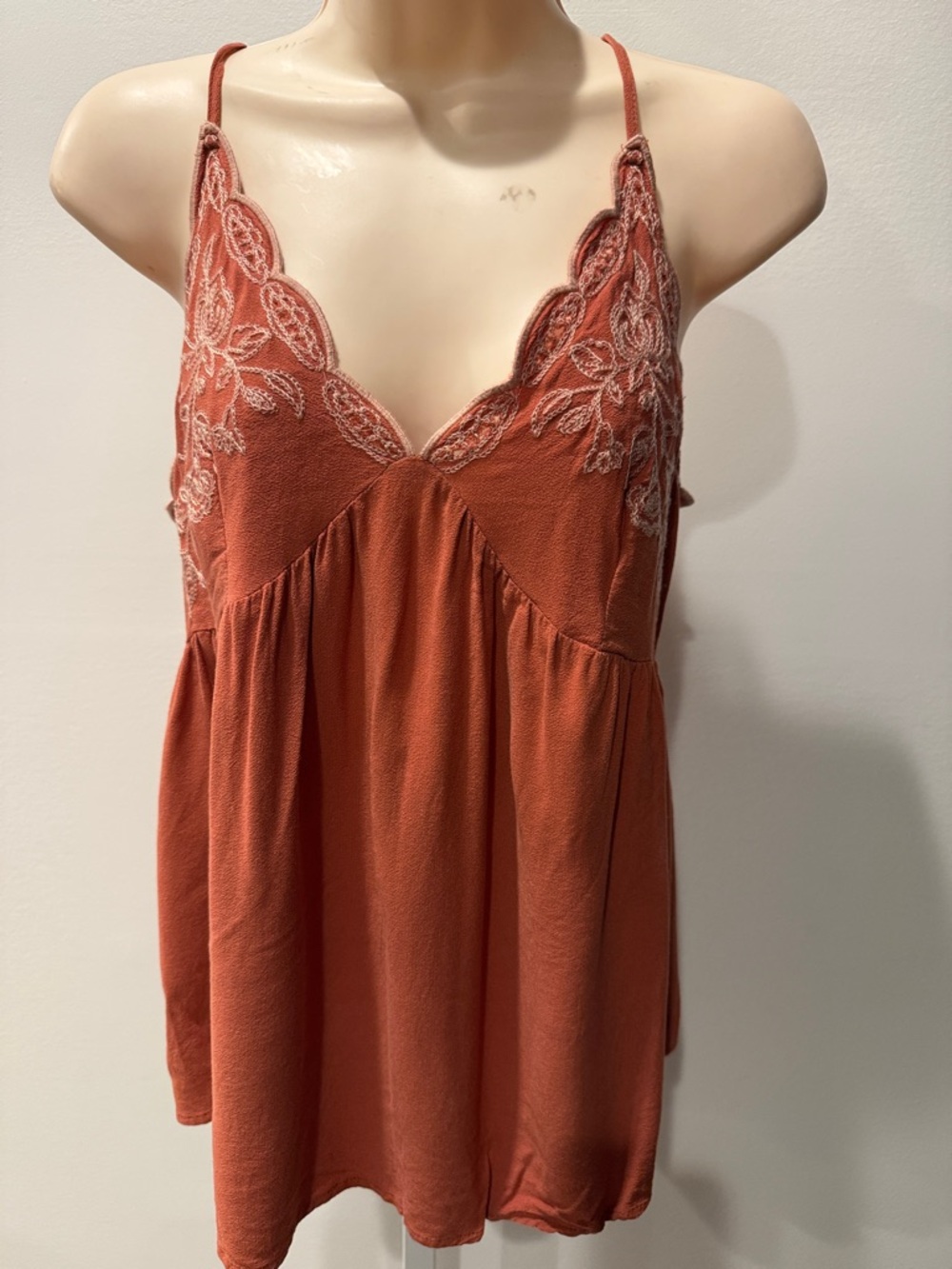 love on a hanger Terracotta Lace-Trim Camisole Babydoll Embroidered M Festive